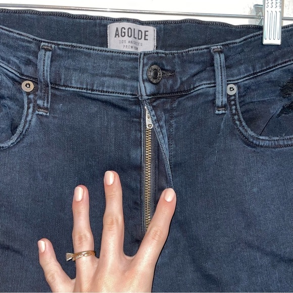 AGOLDE Sophie High Rise Ruthless Black Denim Distressed Skinny Jeans - Picture 11 of 13